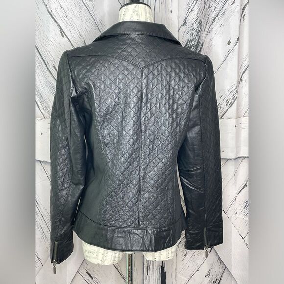 Bradley Bayou Black Leather Jacket Quilted Size S - Picture 4 of 8